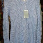 Pale blue cable-knit sweater from Celtic Connection